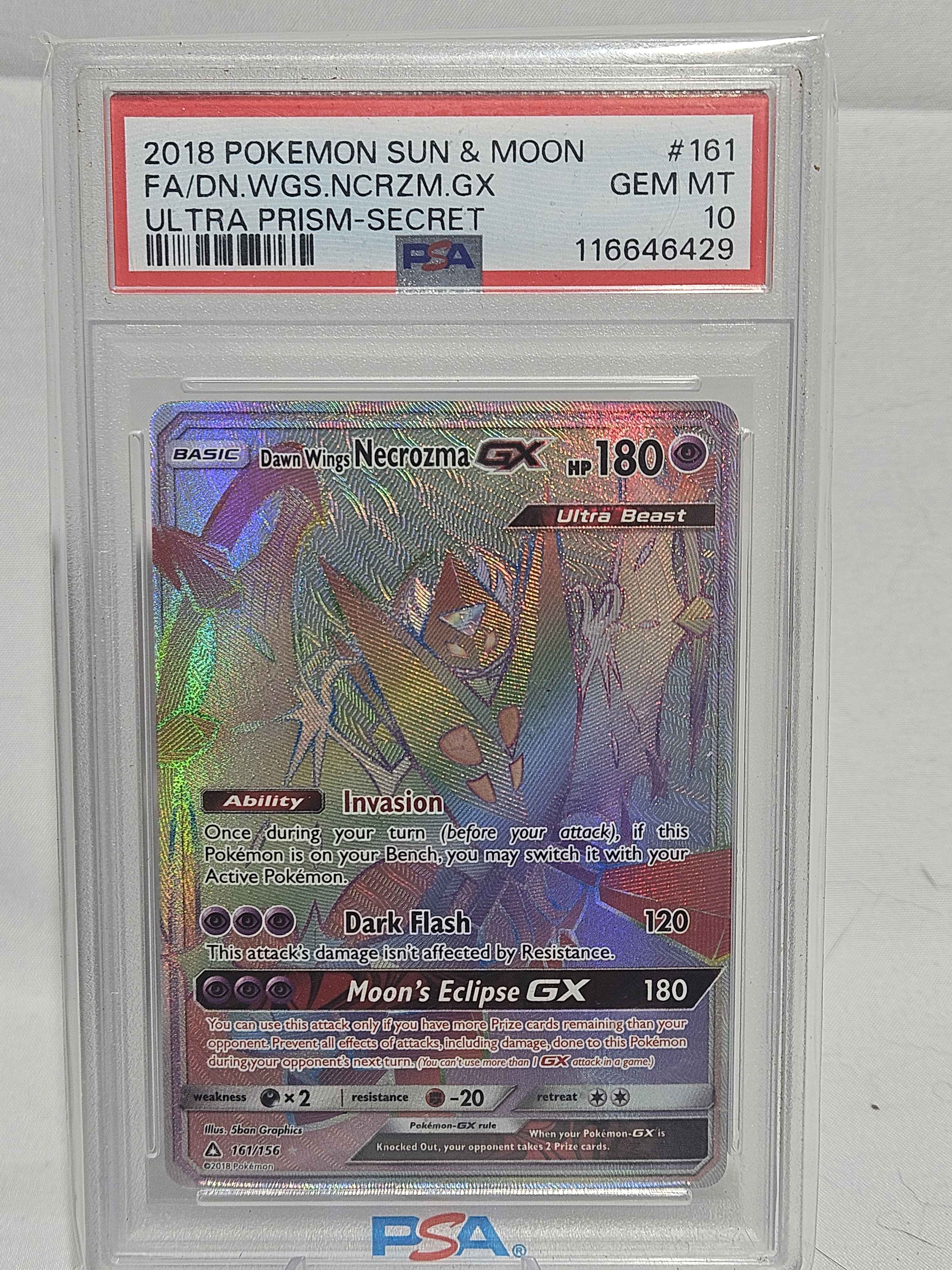 PSA 10 Dawn Wings Necrozma GX #161/156 Secret Rare – Ultra Prism